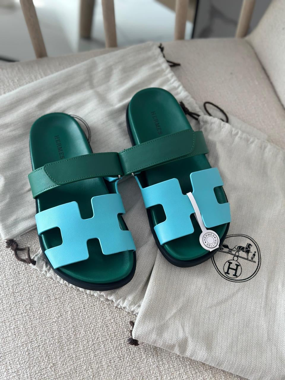 Hermes slippers chypre - blue green