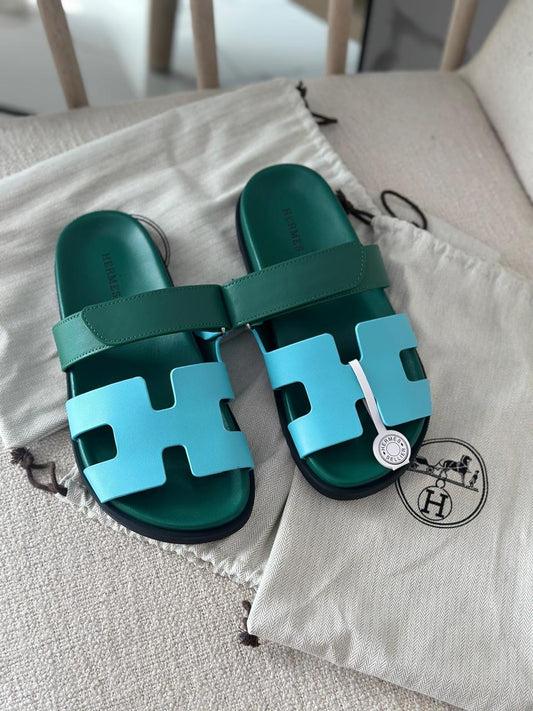 Hermes slippers chypre - blue green