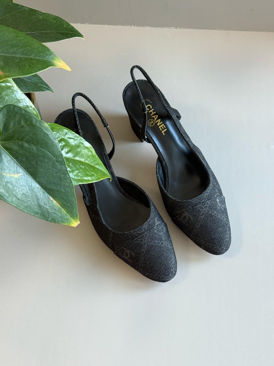 Chanel heels denim