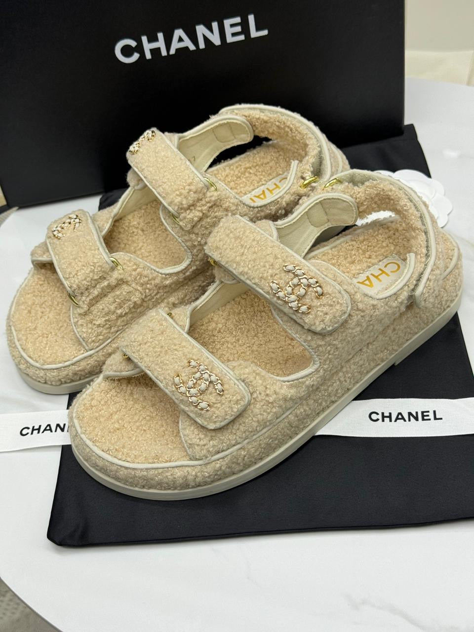Chanel sandals. With fur