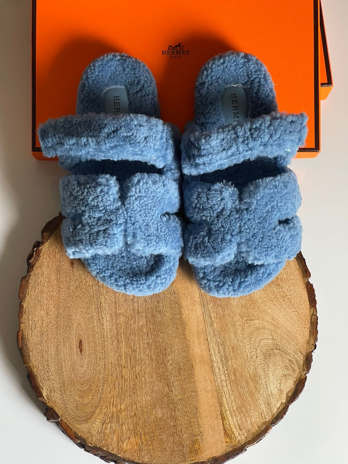 Hermes slippers with fur