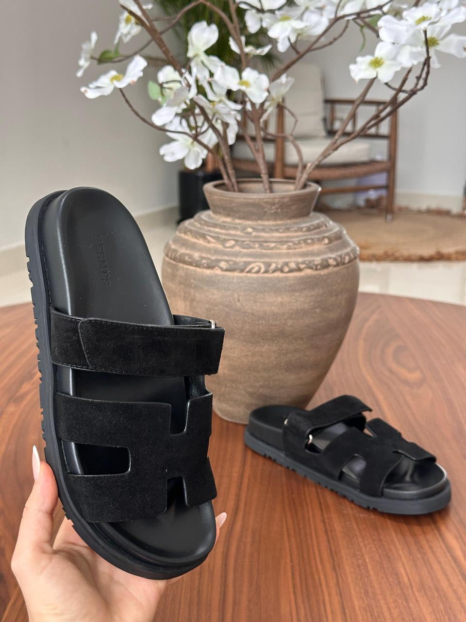 Hermes slippers chypre - suede