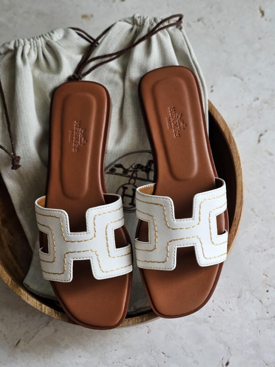 Hermes slippers white