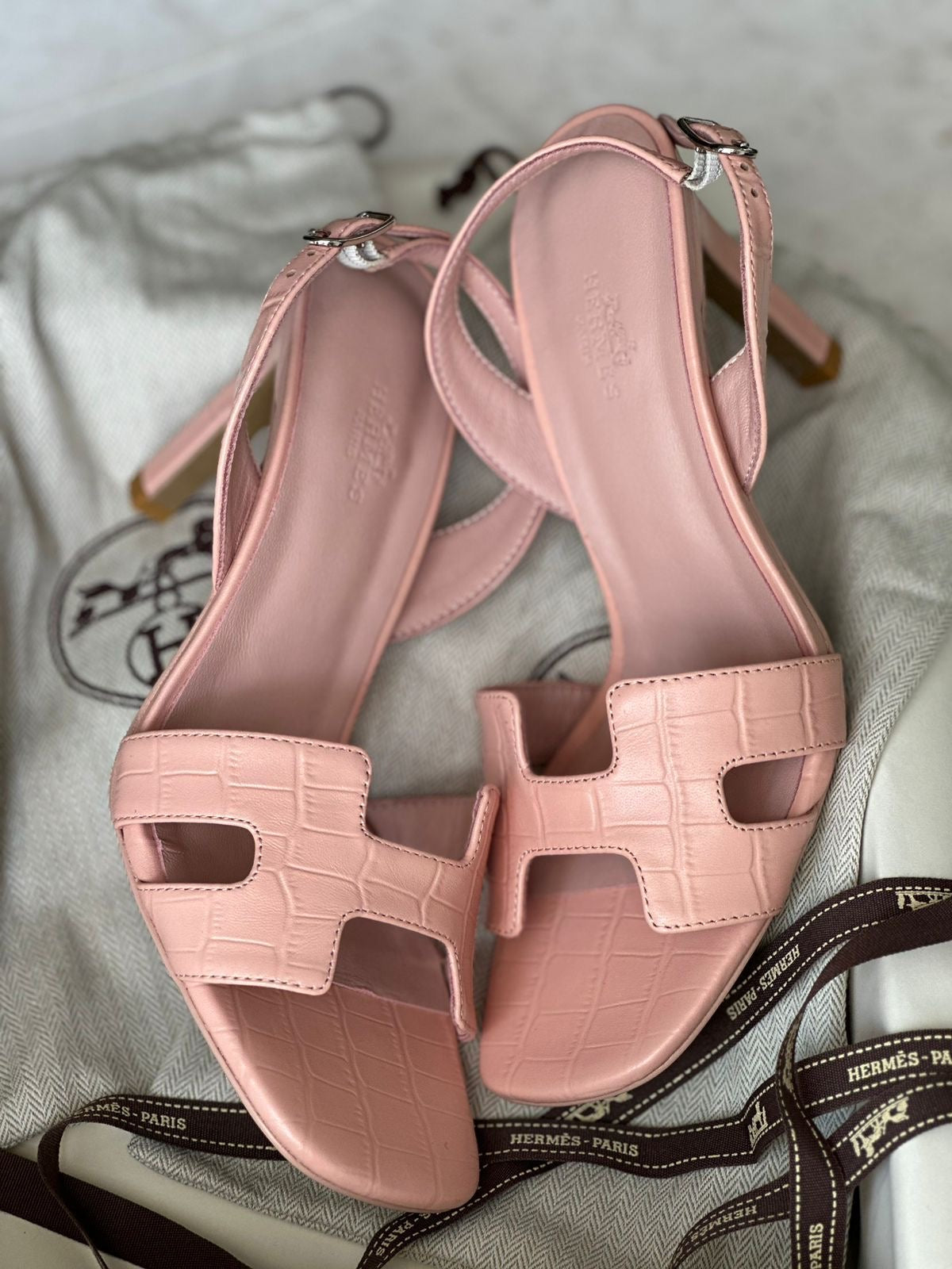 Hermes sandals heels crocodile