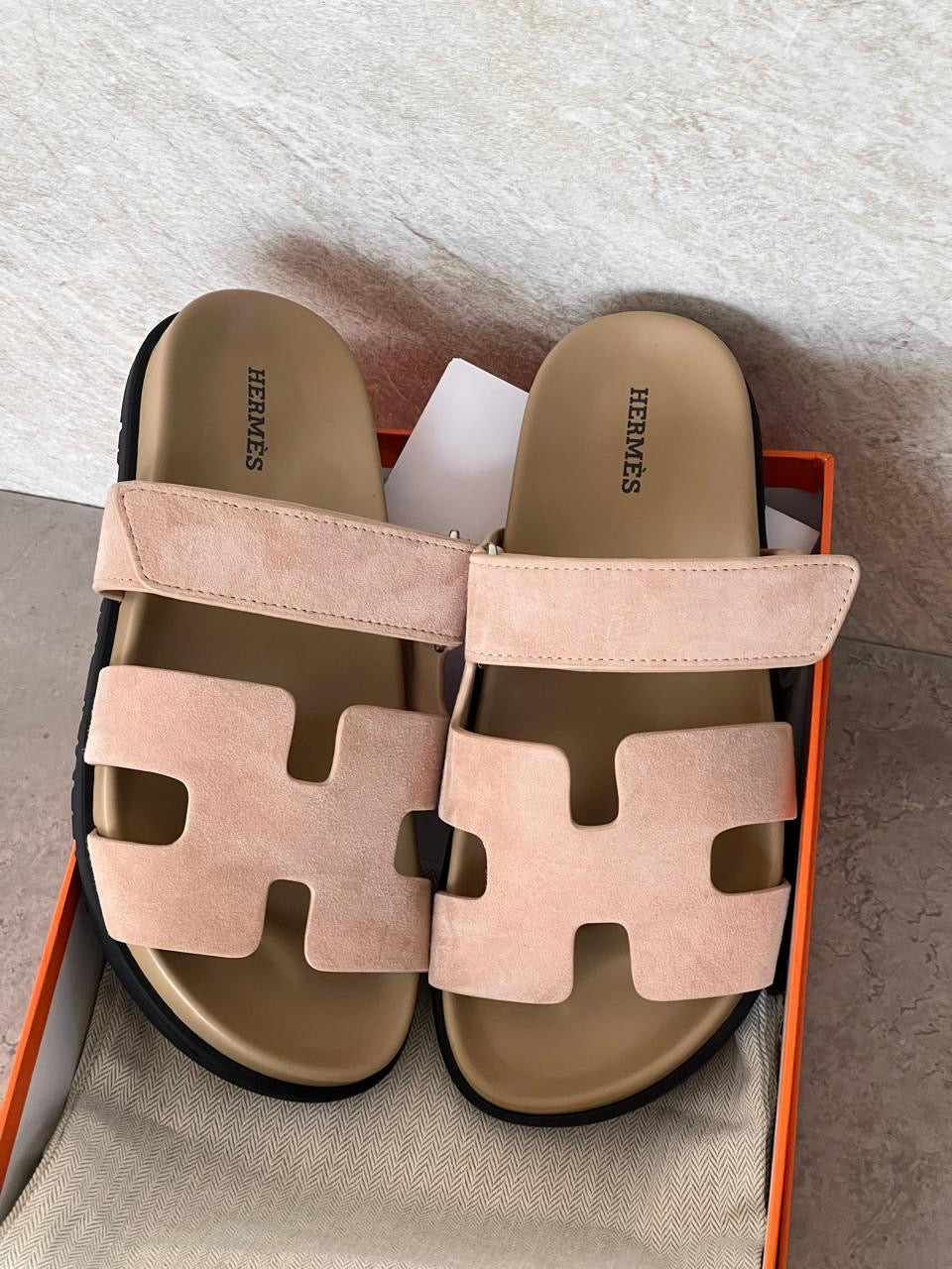 Hermes slippers chypre - suede
