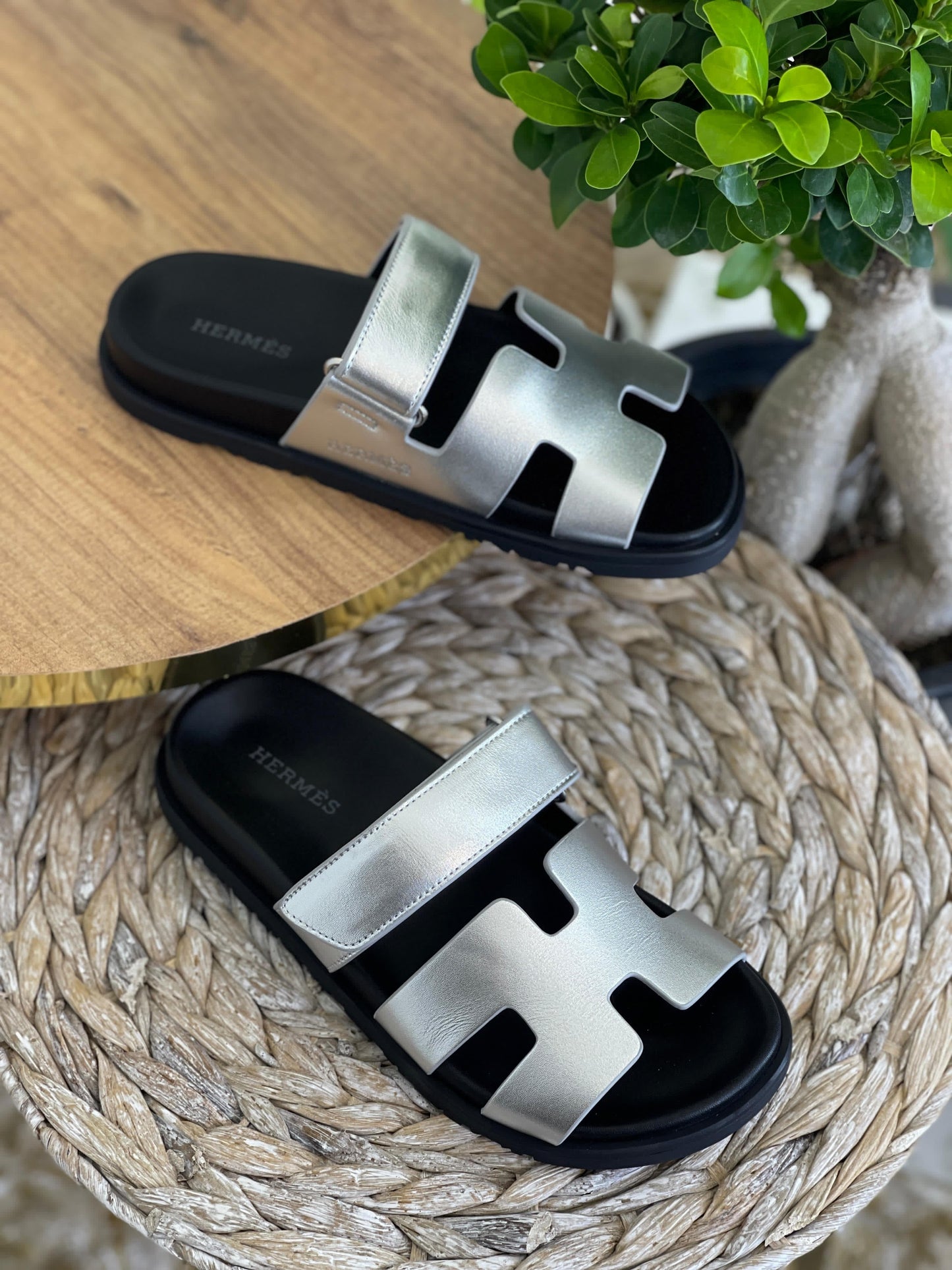 Hermes slippers chypre silver