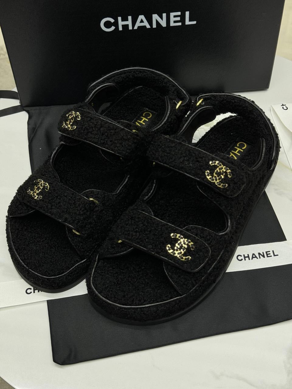 Chanel sandals. With fur