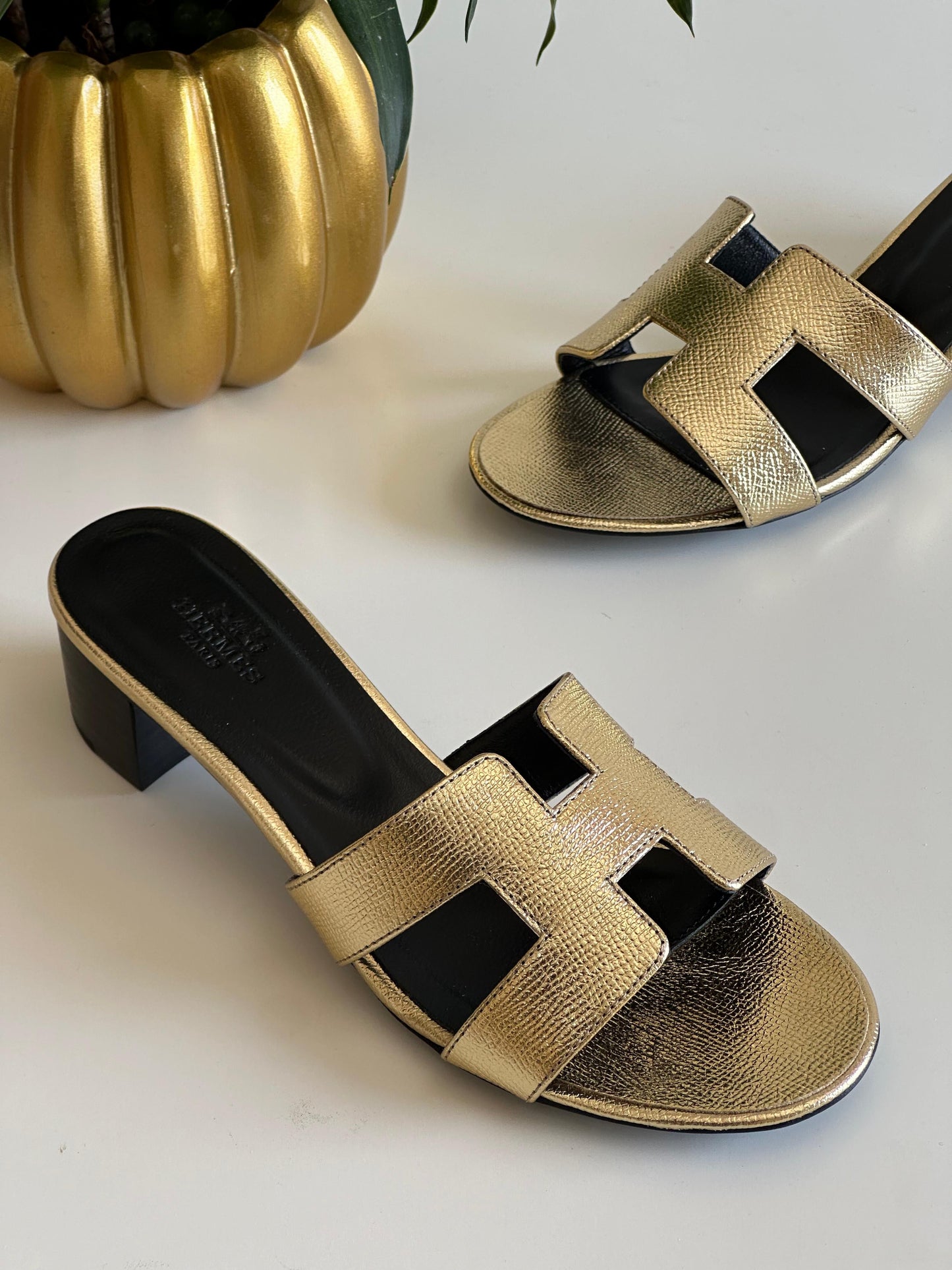 Hermes slippers and sandals gold