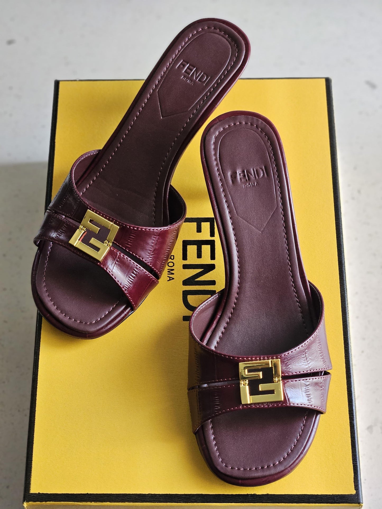 Fendi sandals heels  maroon