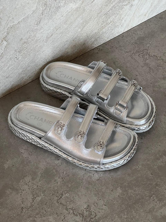 Chanel slippers - silver