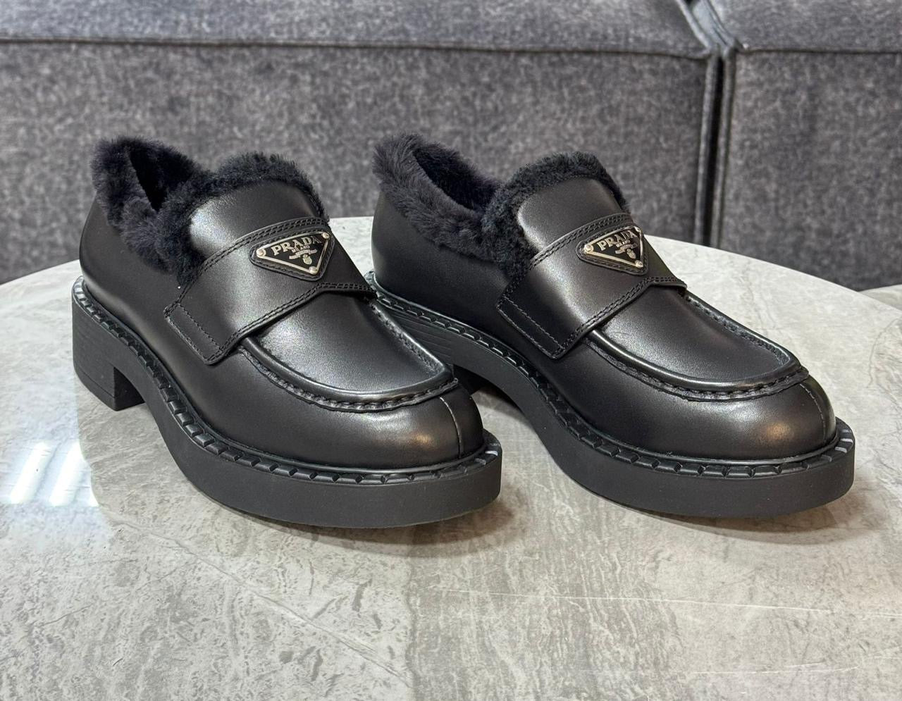 Prada loafers with fur