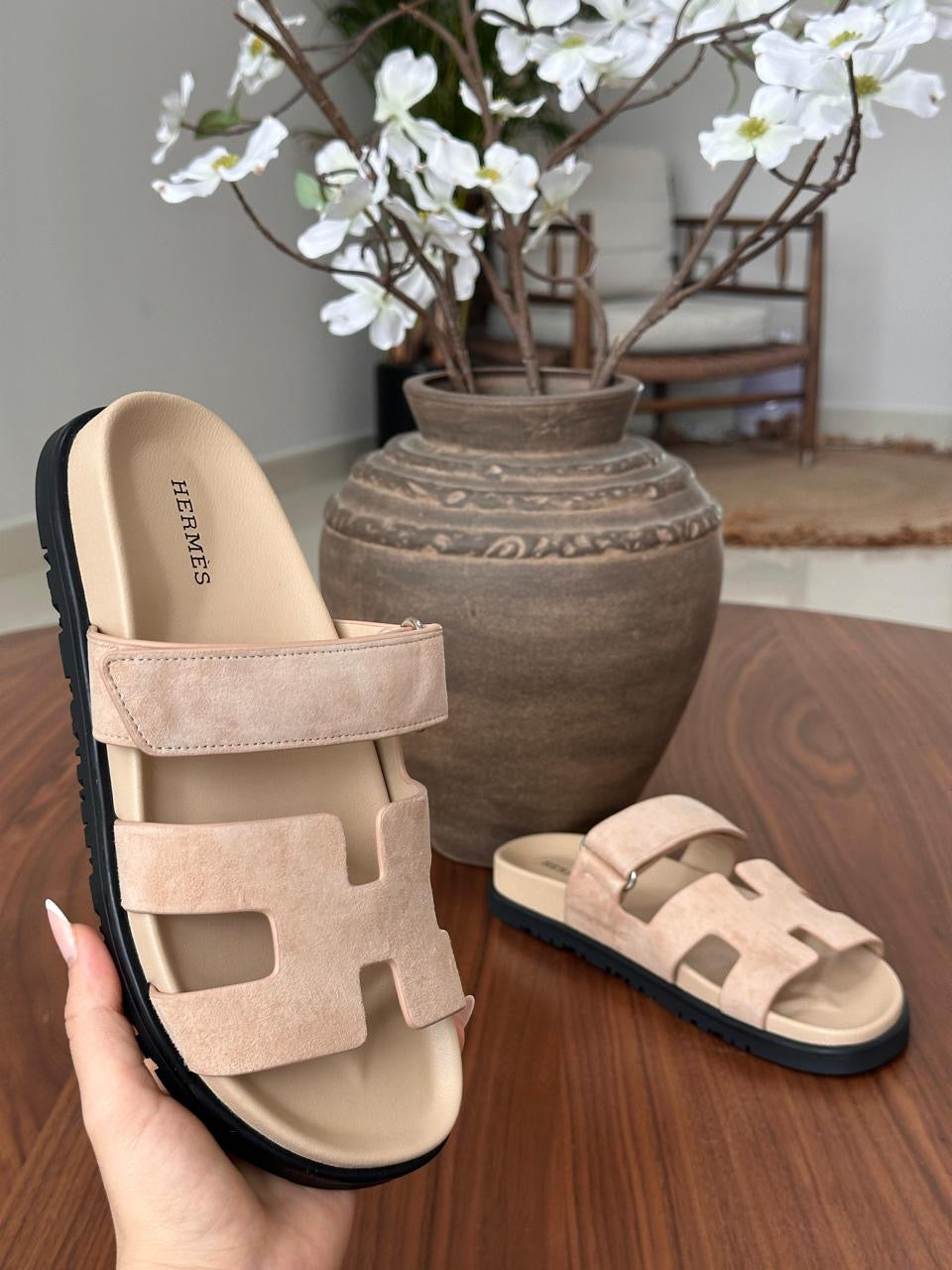 Hermes slippers chypre - suede