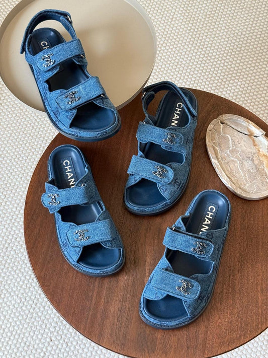 Chanel slippers & Chanel sandals. Denim