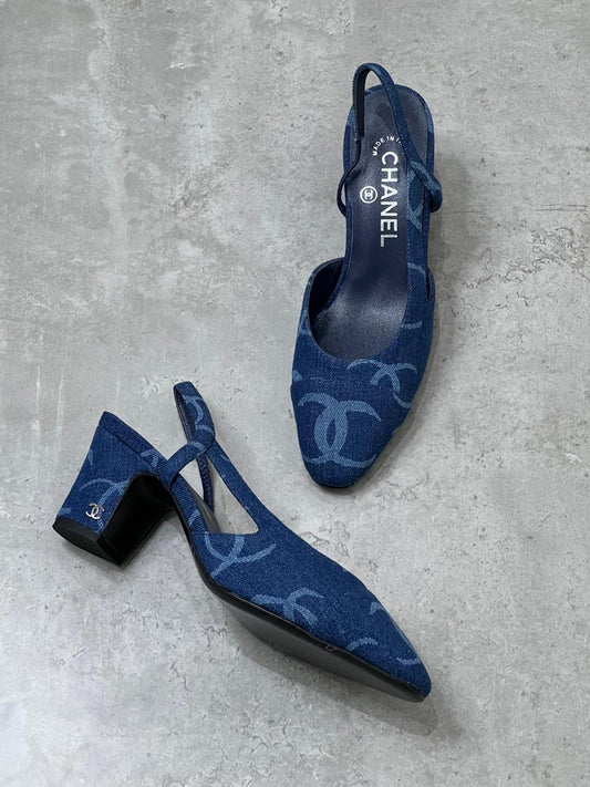 Chanel heels denim blue