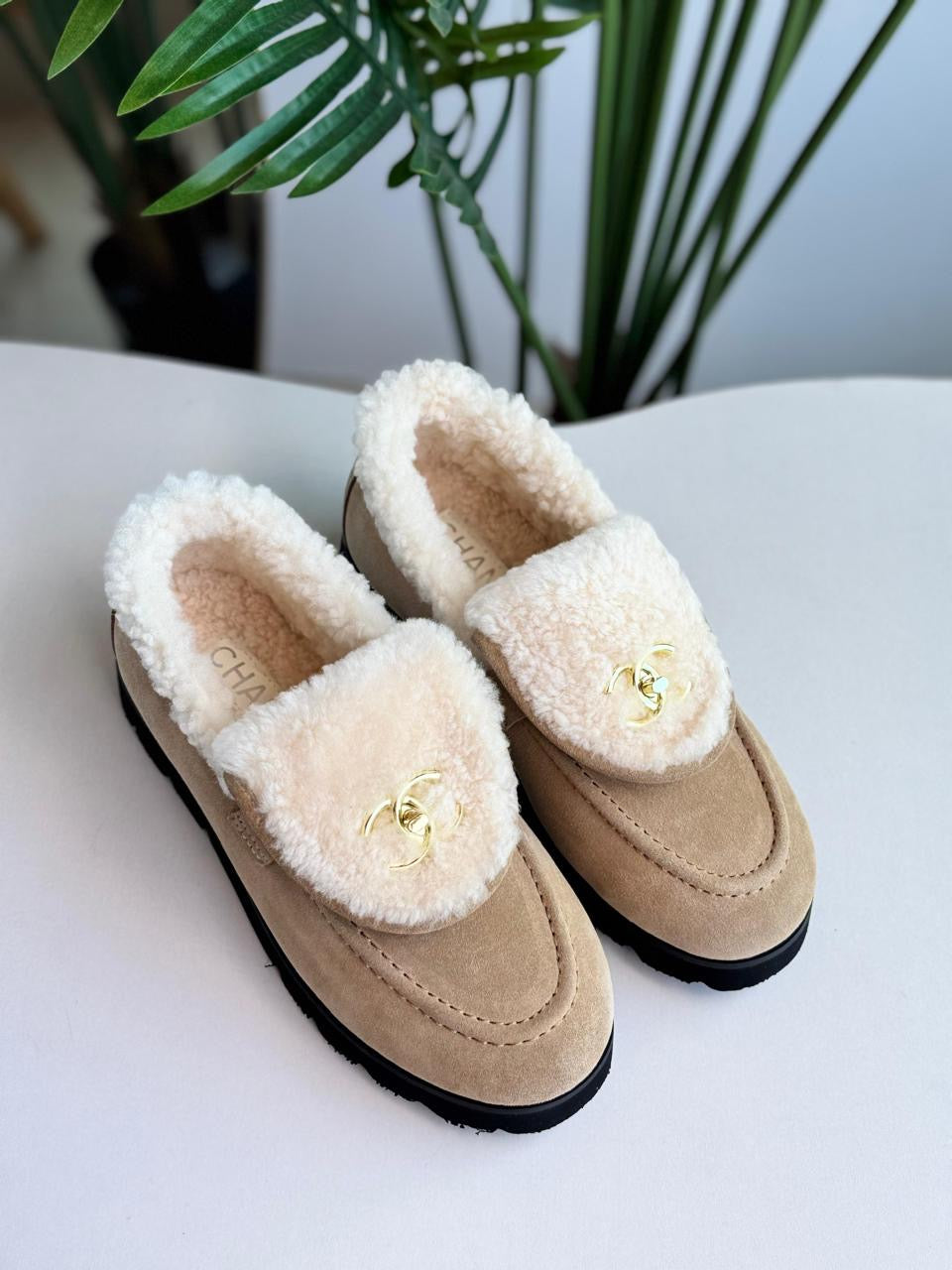 Chanel loafers with fur