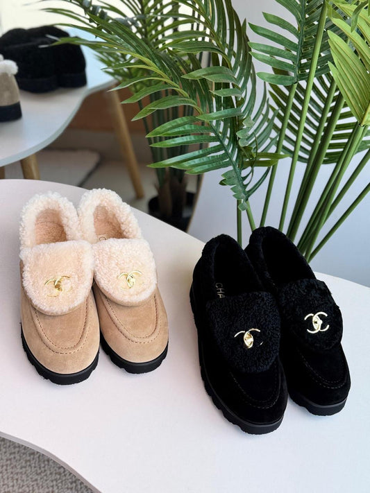 Chanel loafers with fur