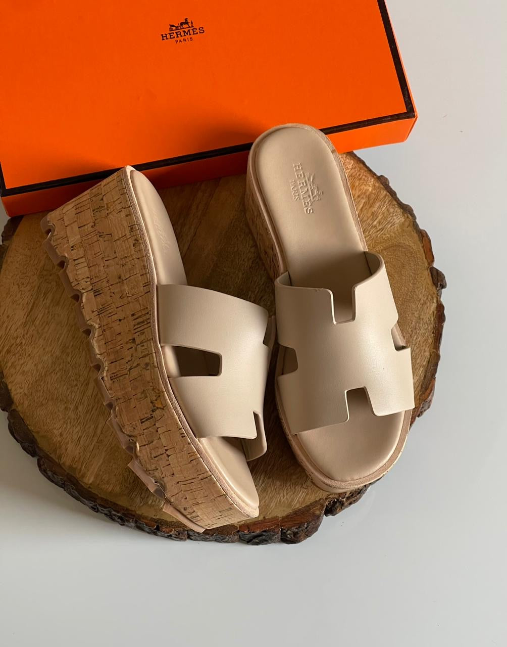 Hermes slippers wedges - nude