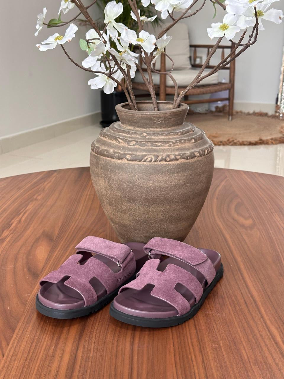 Hermes slippers chypre - suede