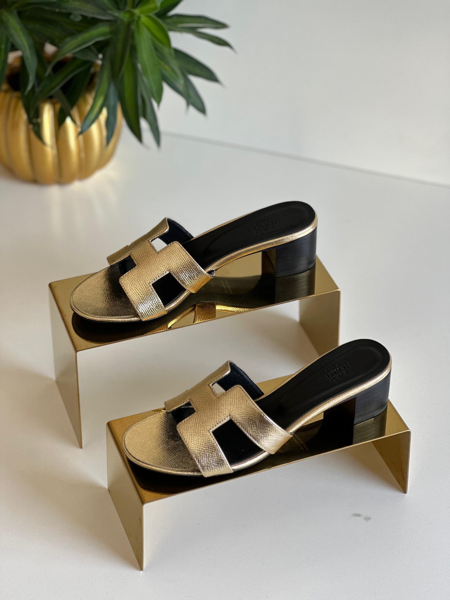 Hermes slippers and sandals gold