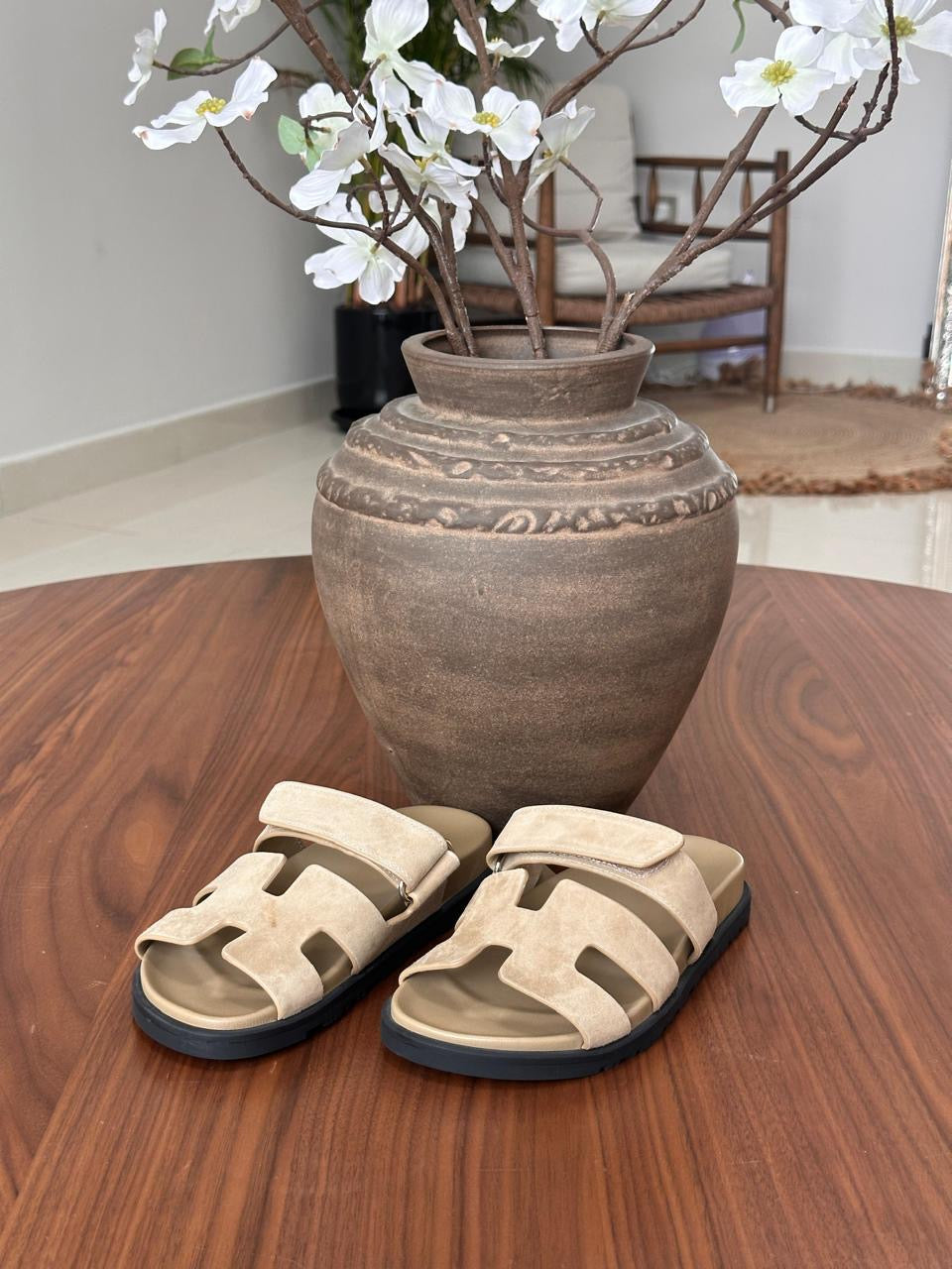 Hermes slippers chypre - suede