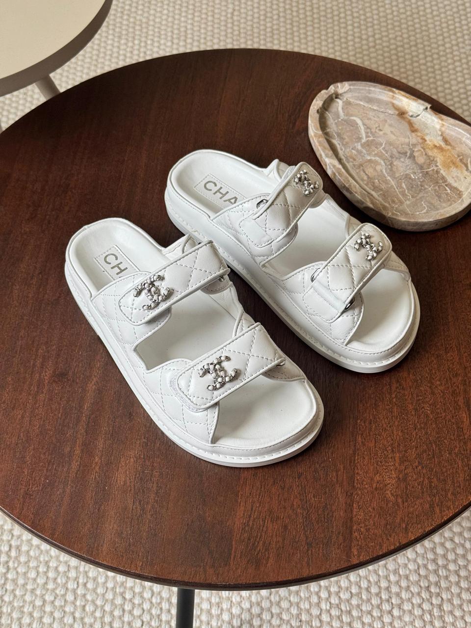 Chanel slippers & chanel sandals. -white