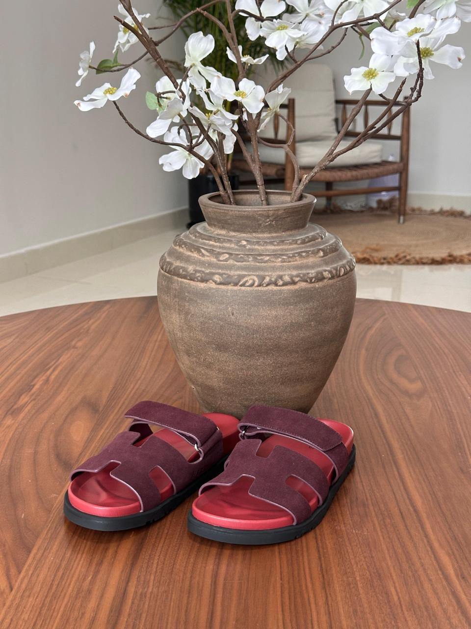 Hermes slippers chypre - suede