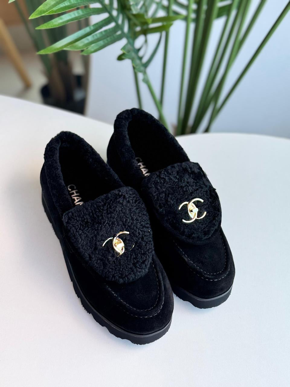 Chanel loafers with fur