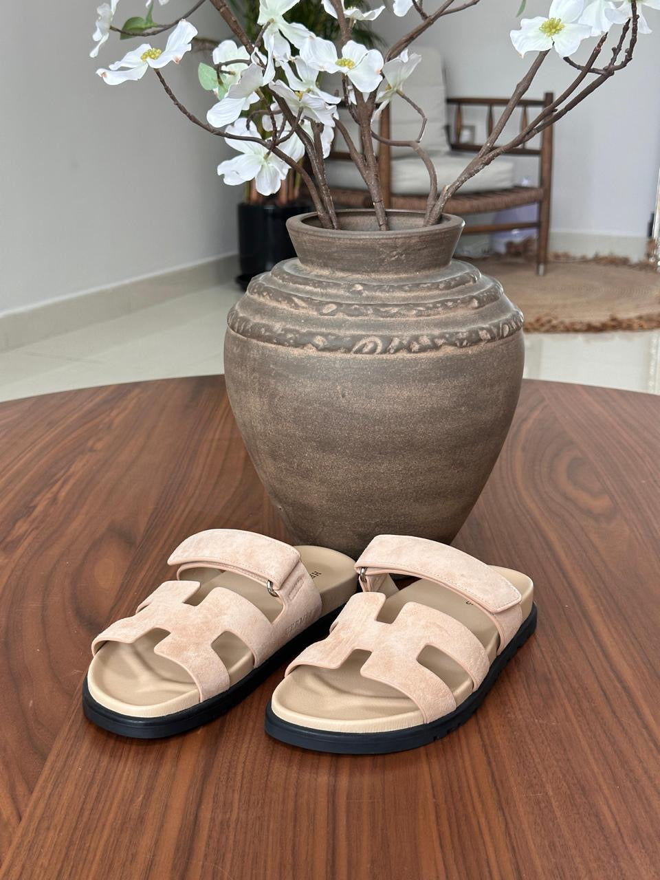 Hermes slippers chypre - suede