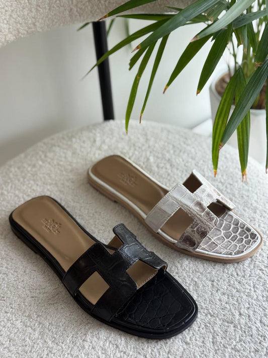 Hermes slippers crocodile