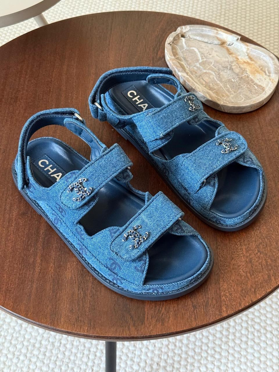 Chanel slippers & Chanel sandals. Denim