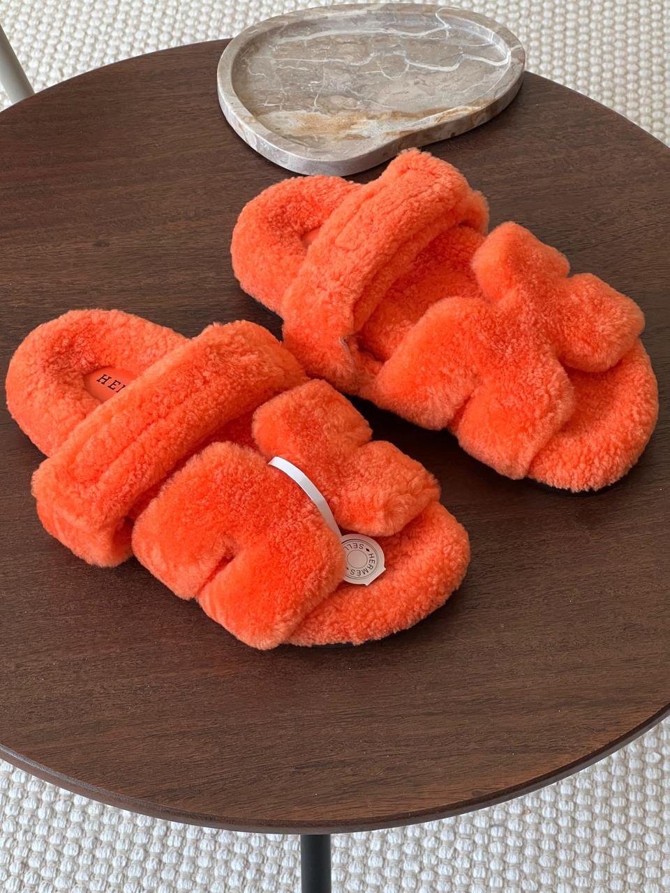 Hermes slippers chypre with fur