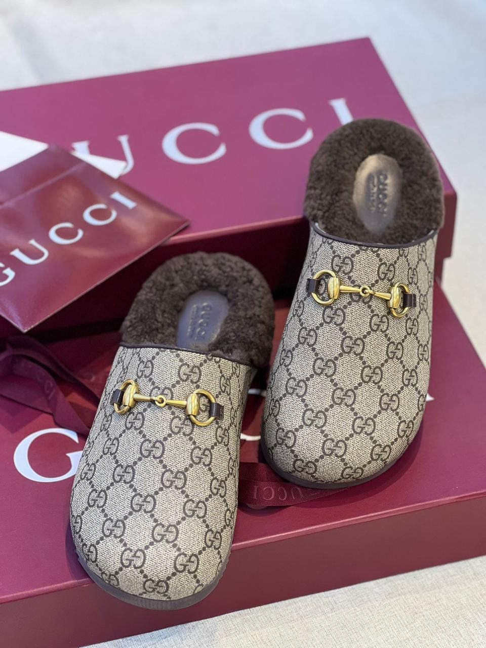 Gucci mules with fur