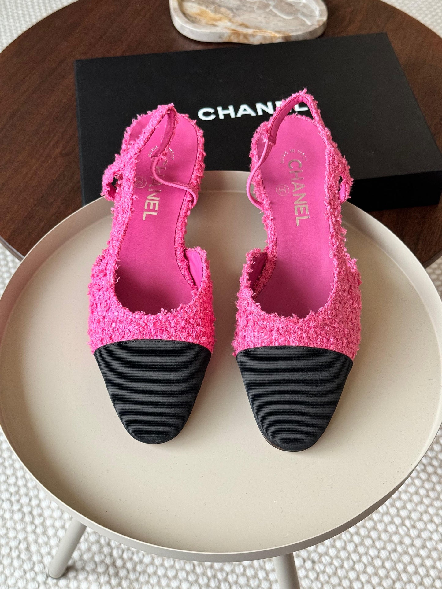 Chanel heels - flat hot pink