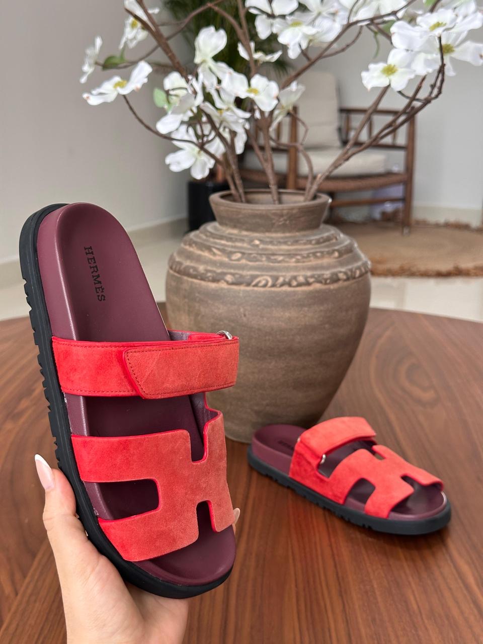 Hermes slippers chypre - suede