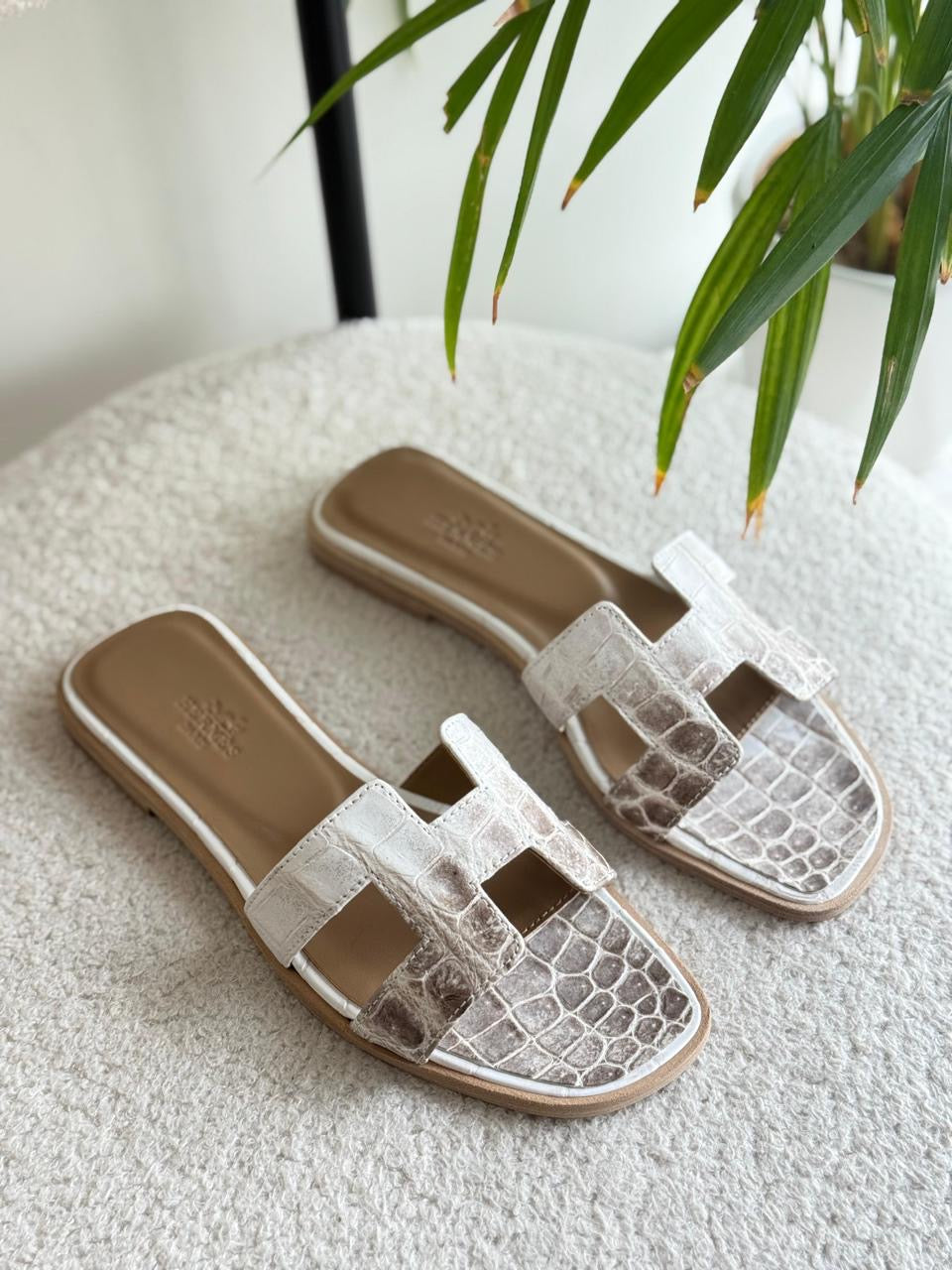 Hermes slippers crocodile