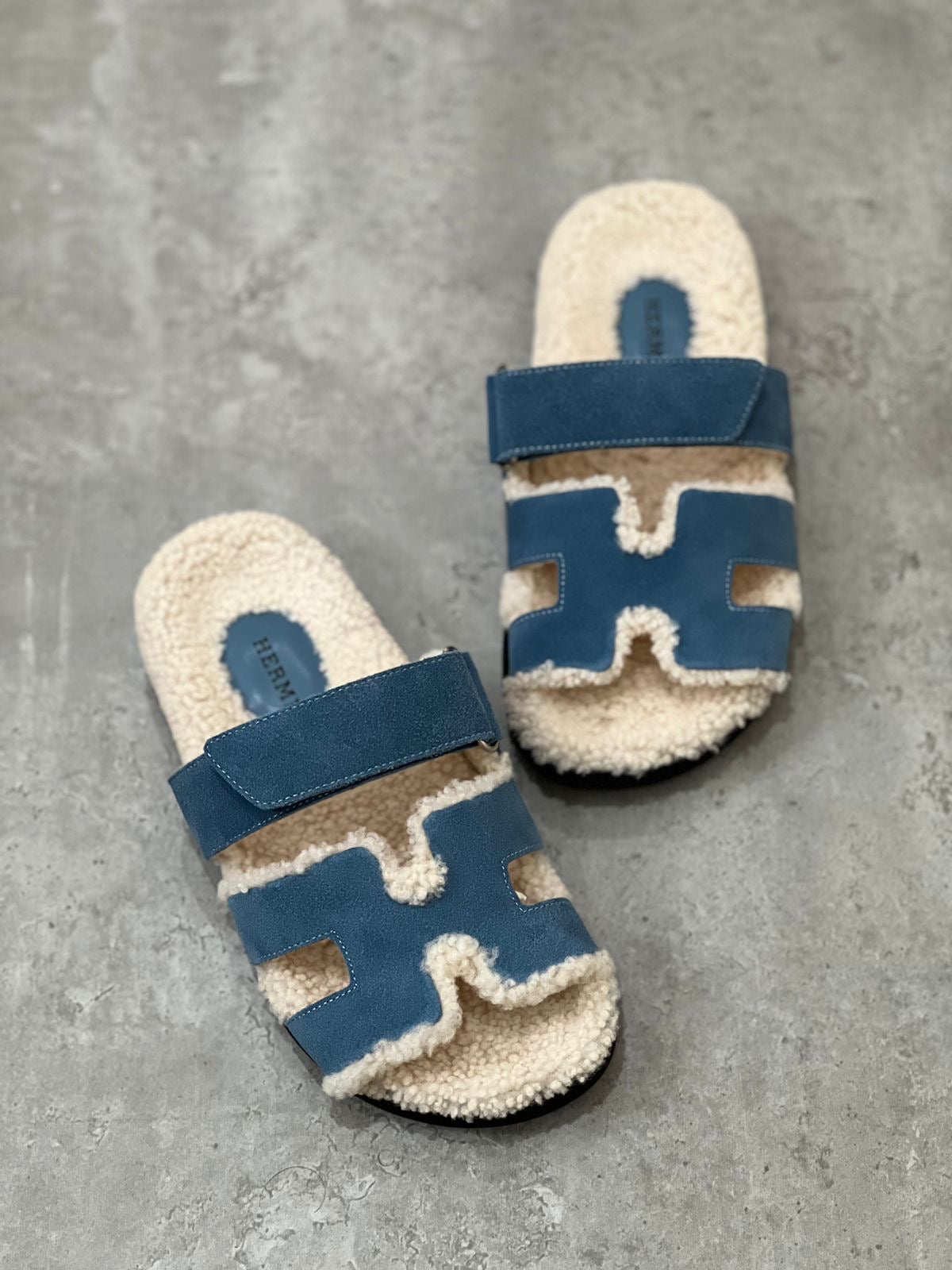 Hermes slippers chypre with fur