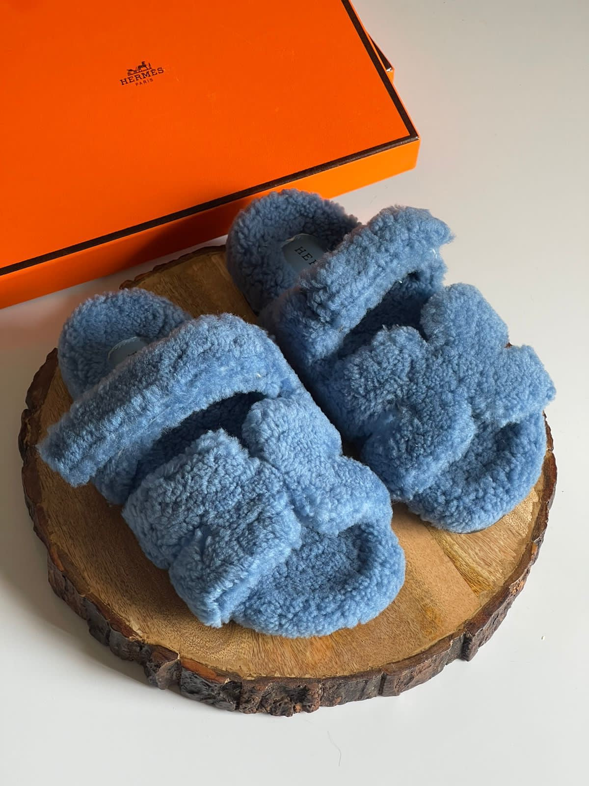 Hermes slippers with fur