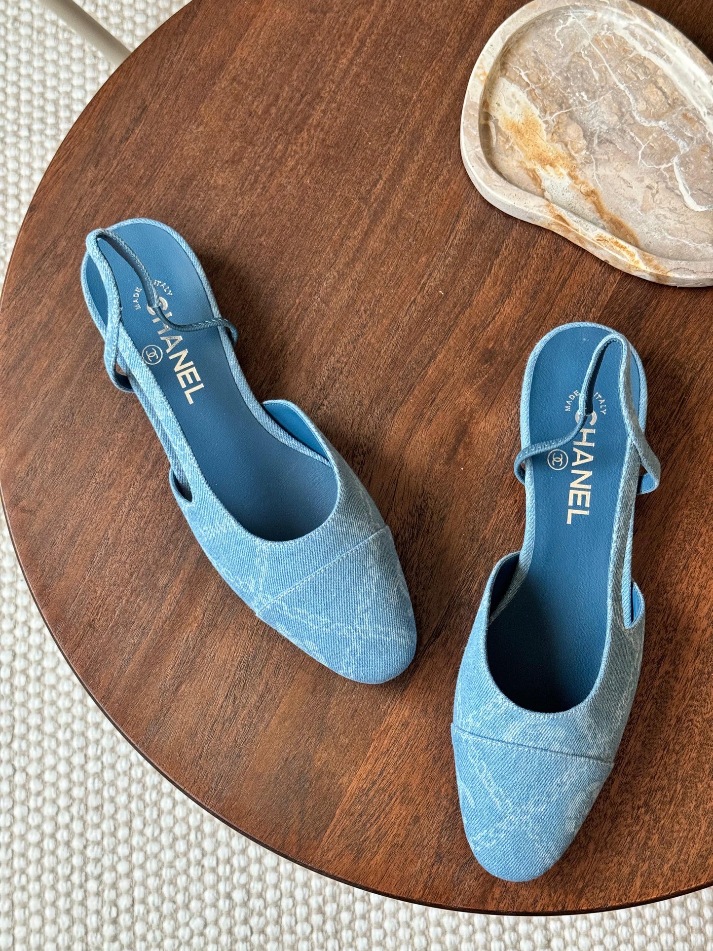 Chanel heels - flat denim blue