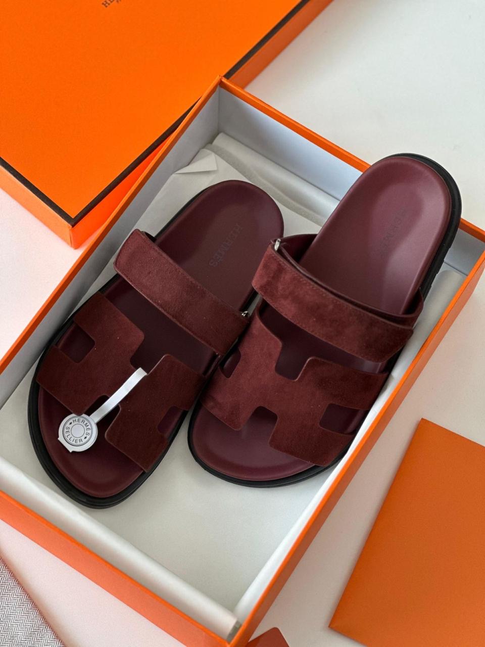Hermes slippers suede - maroon