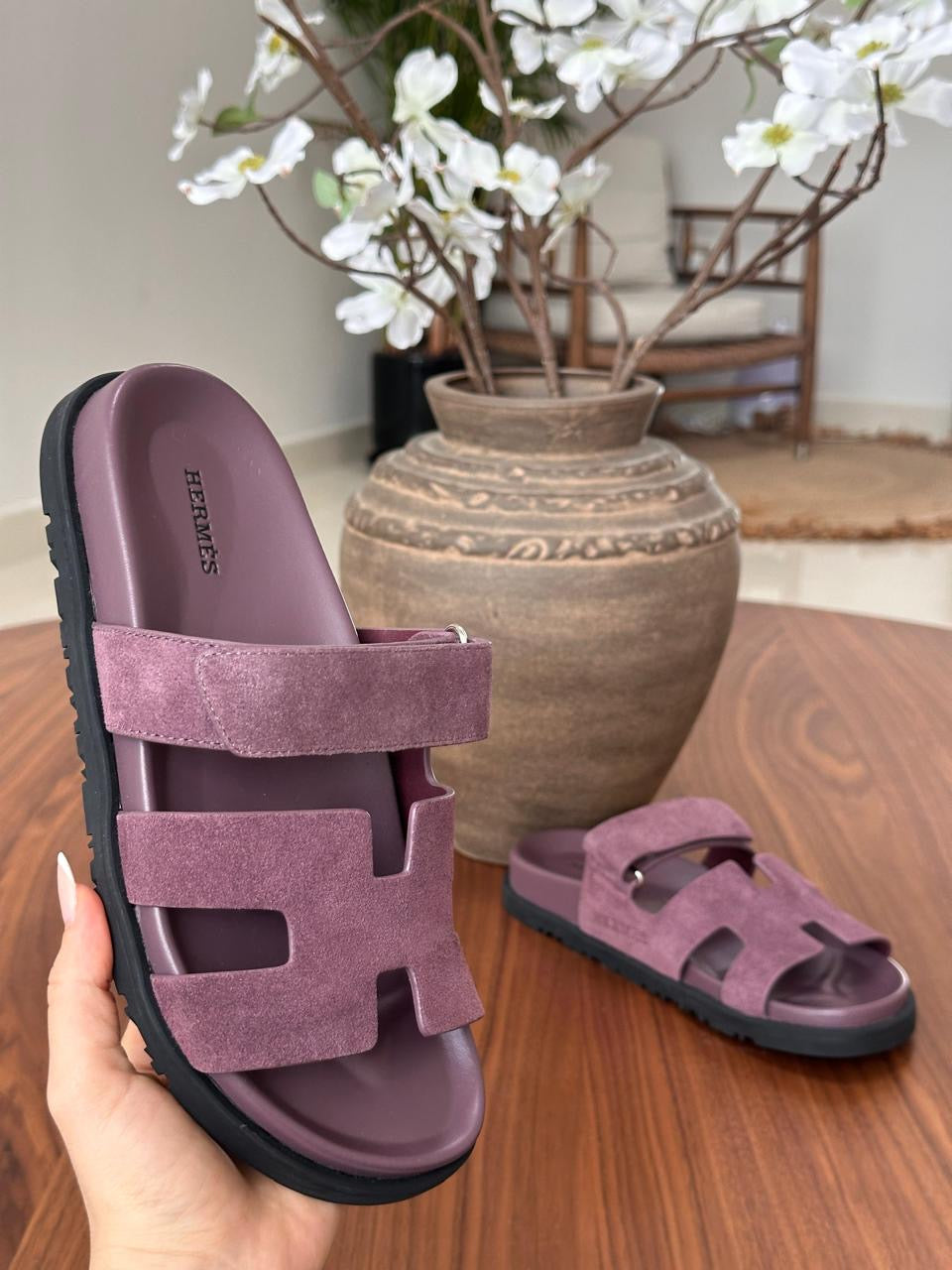 Hermes slippers chypre - suede