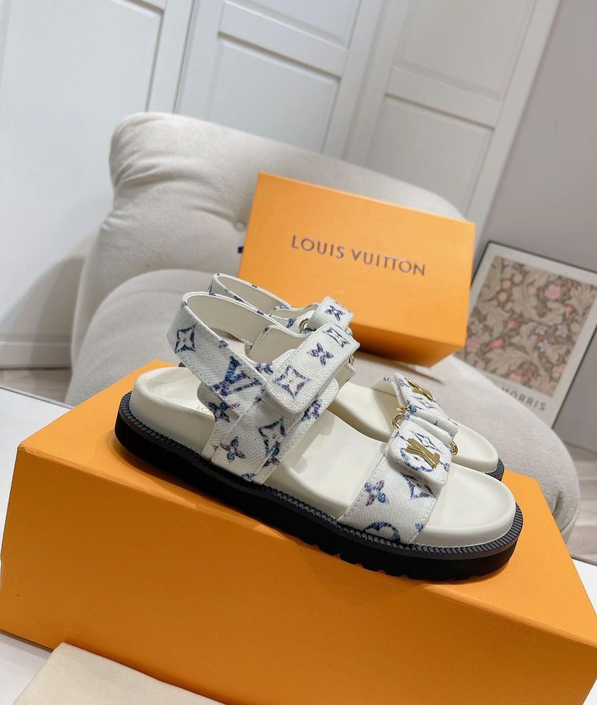 Lv sandals. White