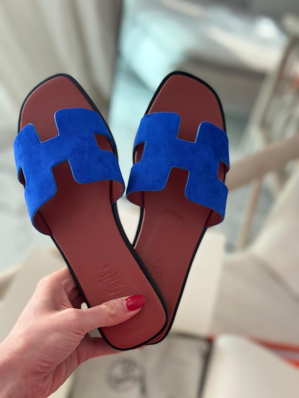 Hermes slippers suede - blue