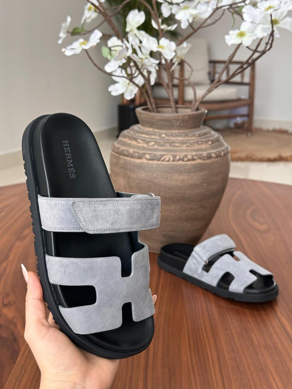 Hermes slippers chypre - suede