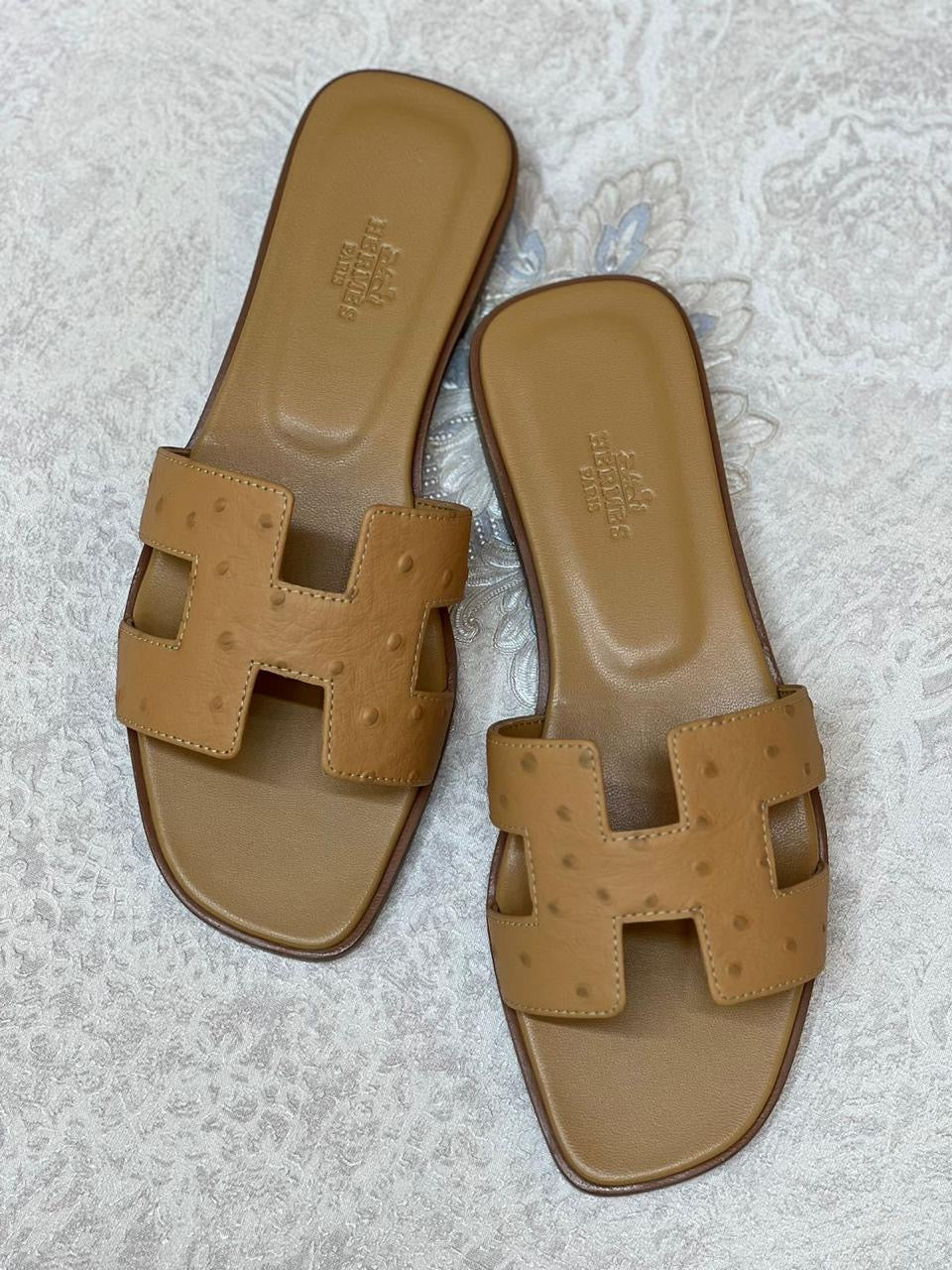 Hermes slippers - ostrich