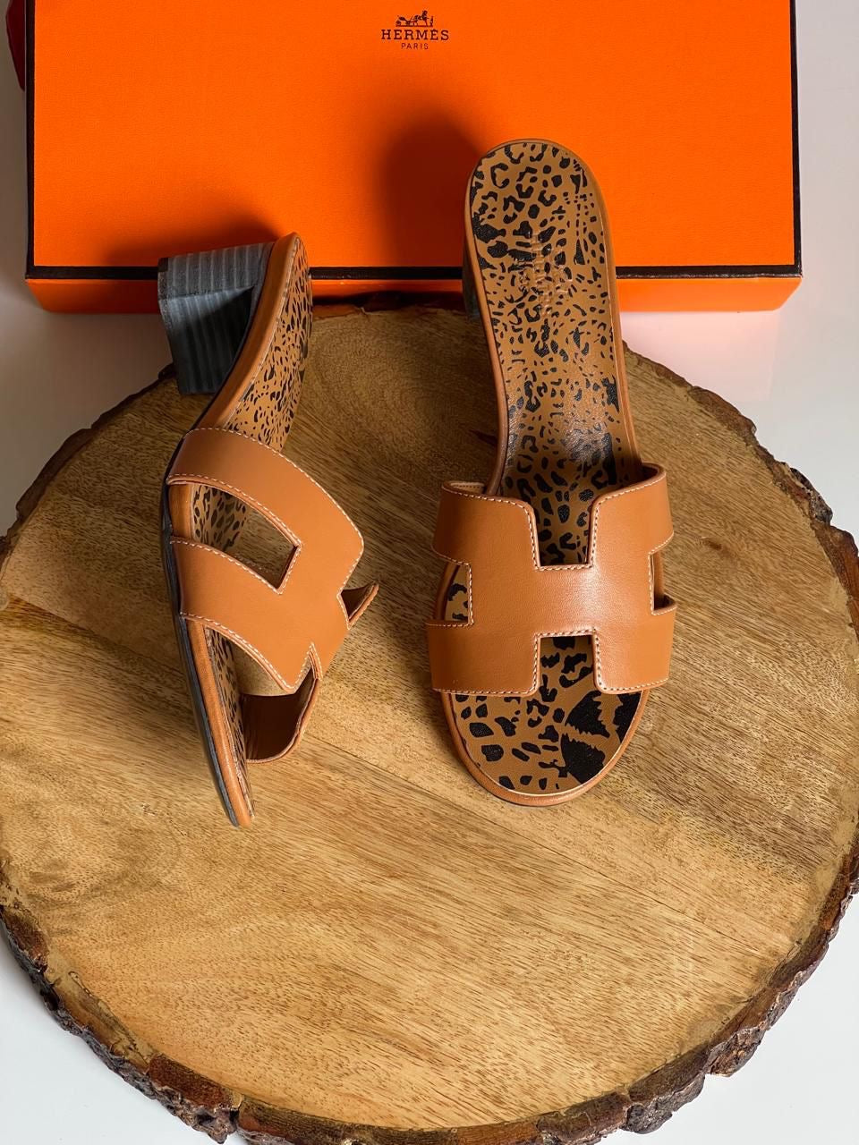 Hermes sandals heels brown