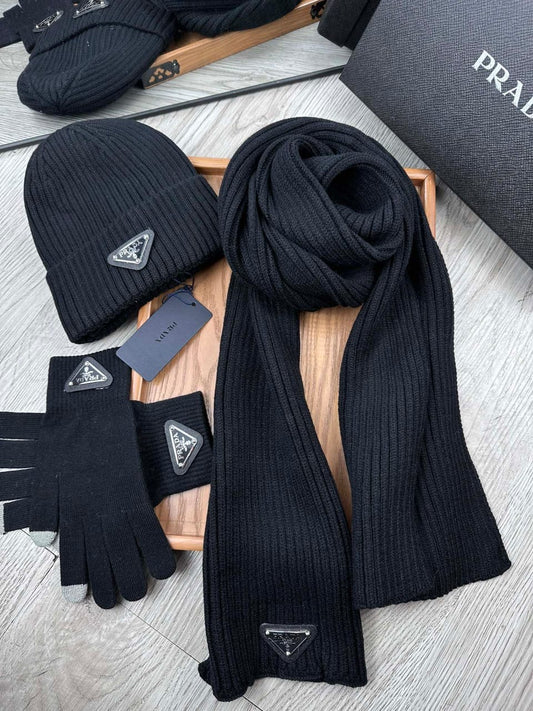 Prada scarf , hat , gloves