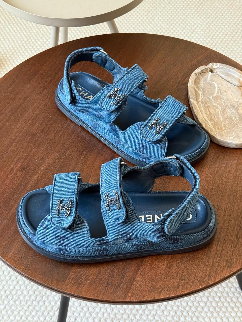 Chanel slippers & Chanel sandals. Denim
