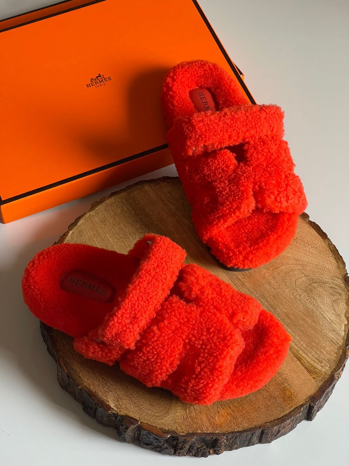 Hermes slippers with fur