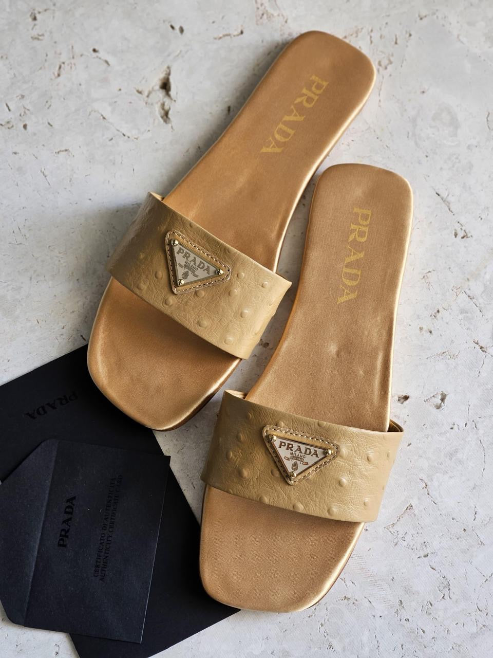 Prada slippers ostrich