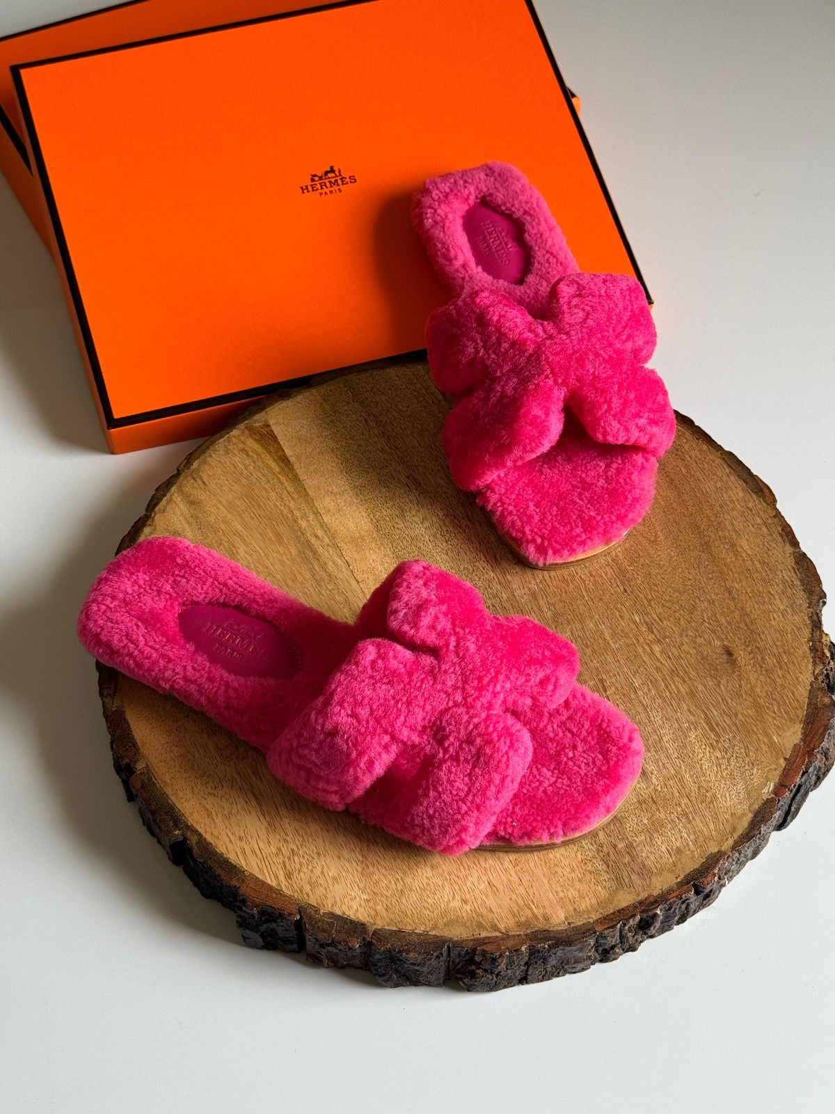 Hermes slippers with fur